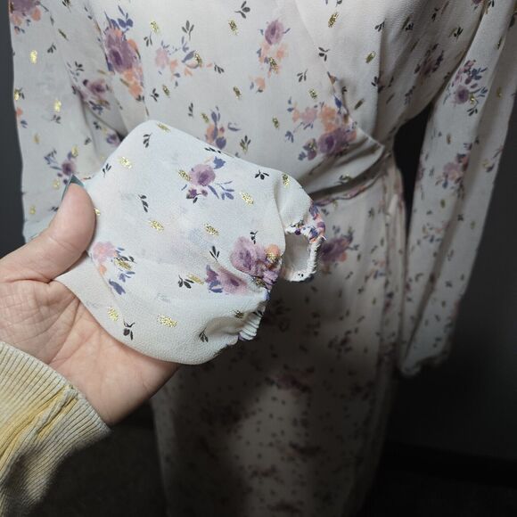 Everly Floral Rayon Wrap Dress Long Sleeve Size L Pink Multicolor Fairy Whimsy - Picture 7 of 10